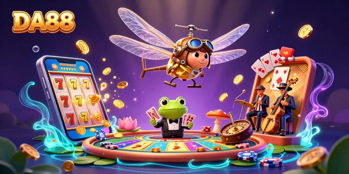 Engage with DA88 at the lily pad casino, where the dragonfly pilot oversees the gaming action.