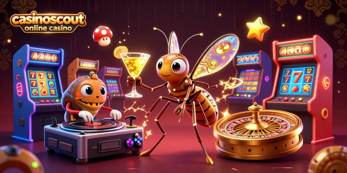 Play at casinoscout online casino with 3D cartoon characters enjoying vibrant gaming elements.