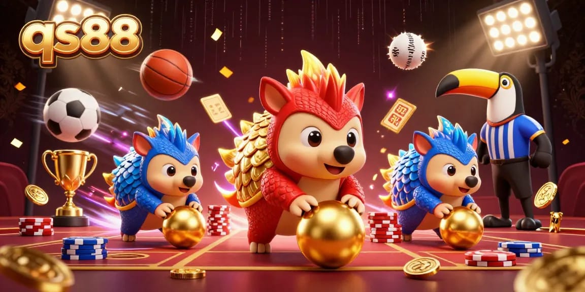 Engage in thrilling action at qs88 while pangolins roll golden balls through poker chips.