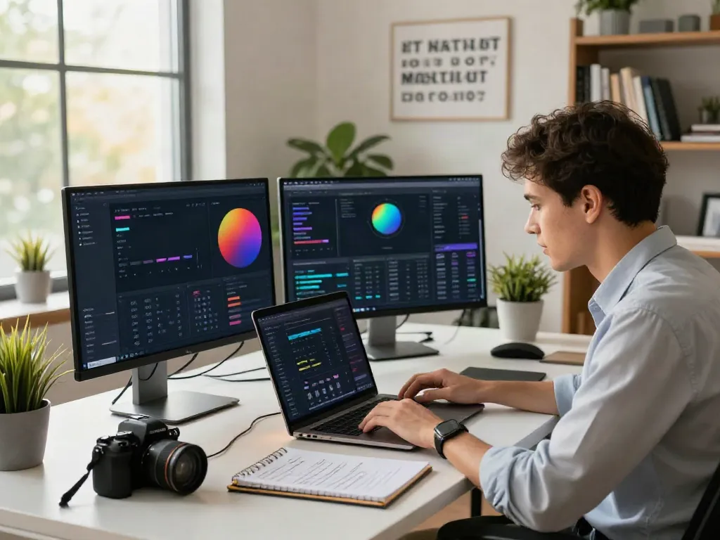 SEO specialist analyzing instant indexing data in a modern office.