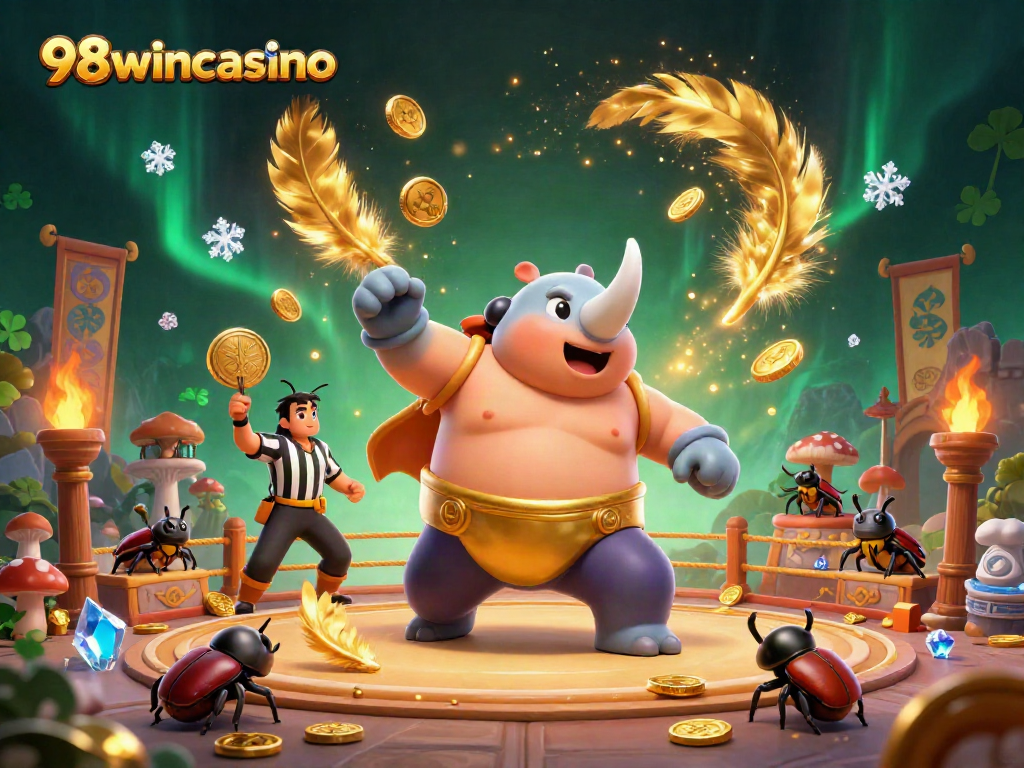 Experience the thrilling action of 98wincasino with a champion rhinoceros beetle in an epic casino arena.