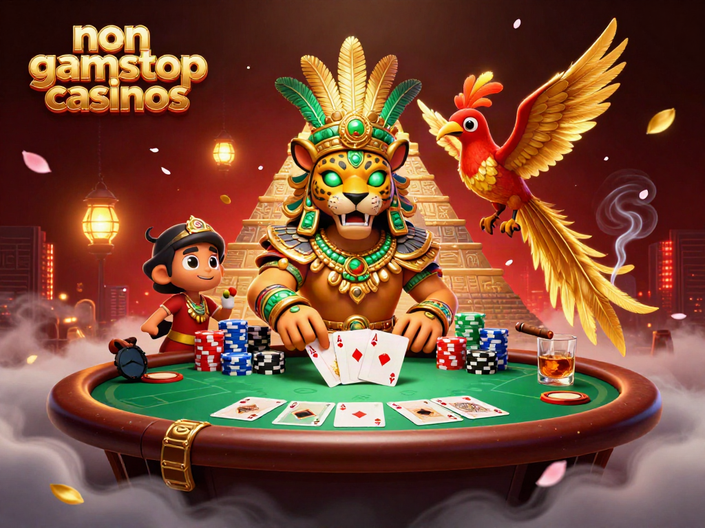 Experience thrilling action at non gamstop casinos with a vibrant Mayan-themed poker scene.