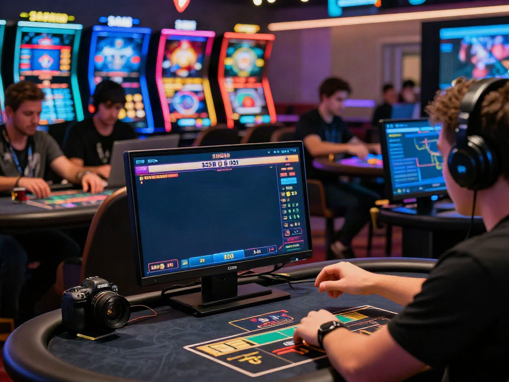 Engaged players at SIN88, exploring dynamic online betting options on colorful screens in an immersive gaming atmosphere.