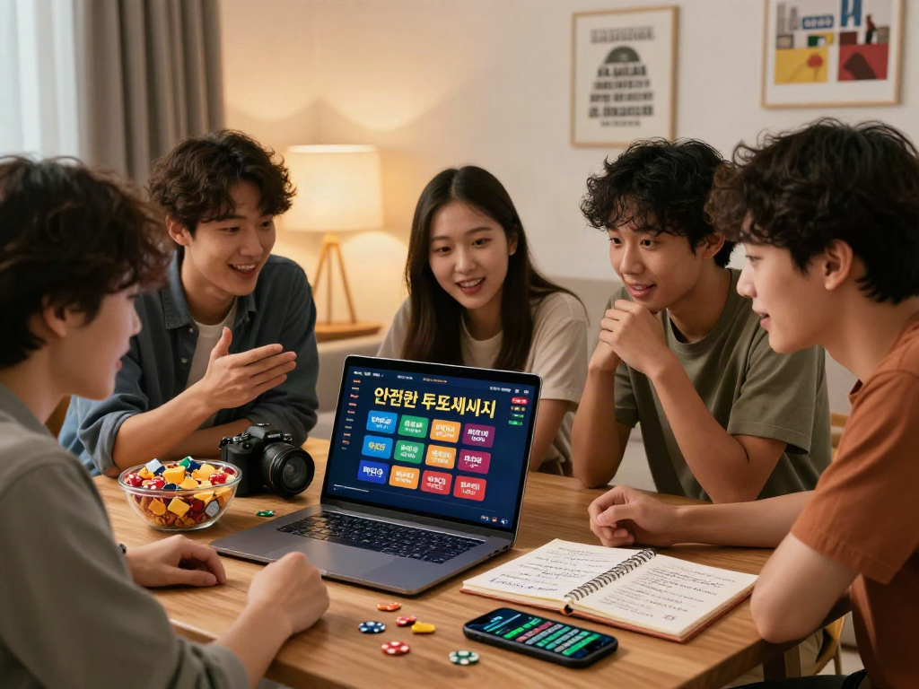Group discussing 토토사이트 검증 먹튀스팟 strategies in a cozy home environment.