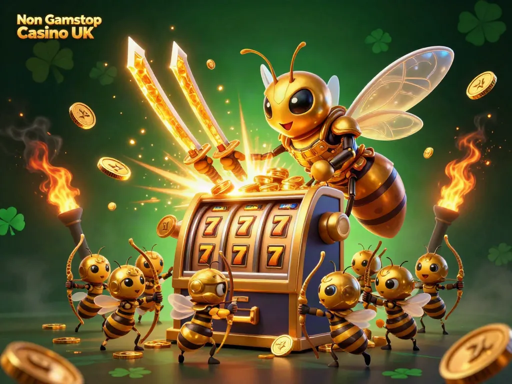 Experience the excitement of Non Gamstop Casino UK with a jackpot filled slot machine and a heroic hornet.