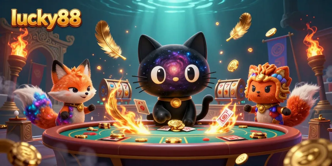 Play exciting lucky88 slots with a vibrant cosmic cat and colorful nebula fox!