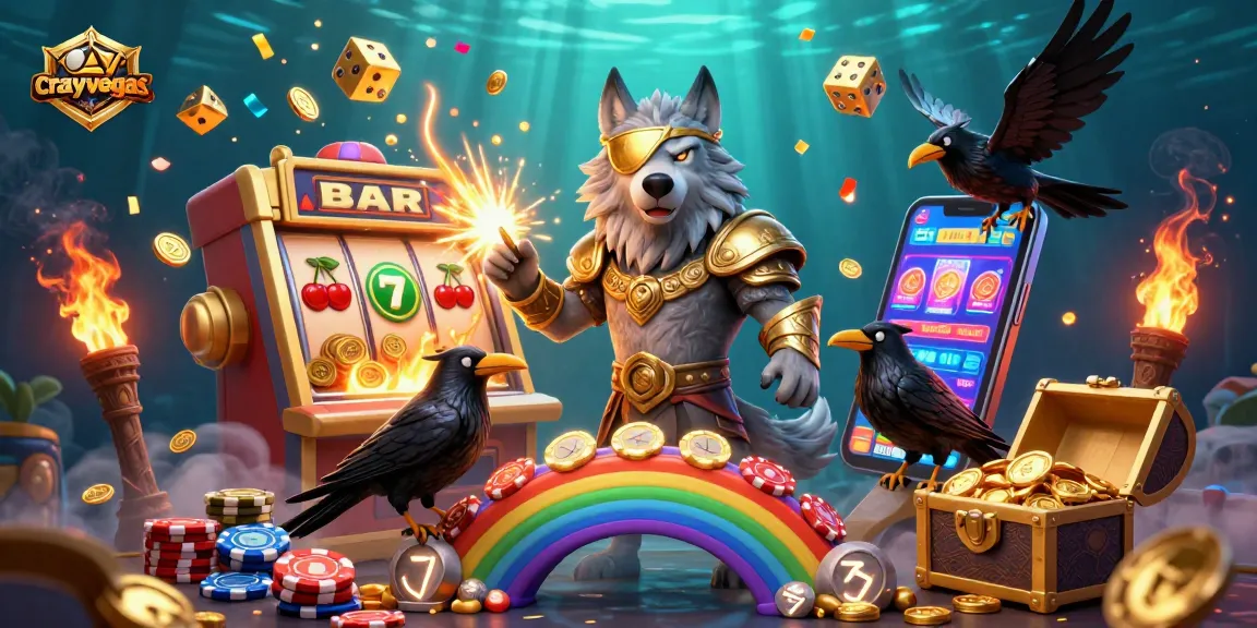 Experience the thrill of crazyvegas with Odin and ravens amidst a jackpot explosion in this vibrant 3D illustration.
