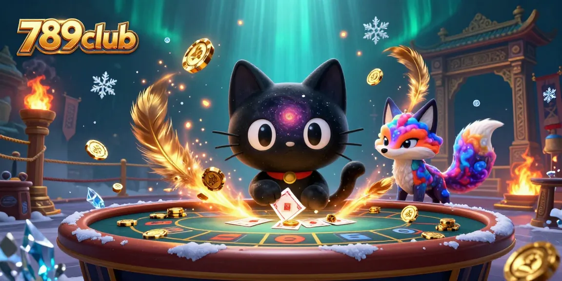 Engaging cosmic casino scene showcasing 789club's vibrant energy with golden chips and cards