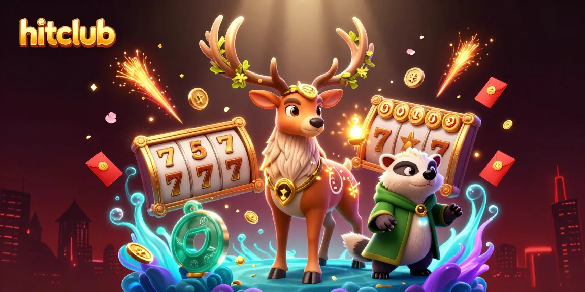 Join the excitement at hitclub with dynamic slot reels and enchanting characters in a vibrant casino scene.